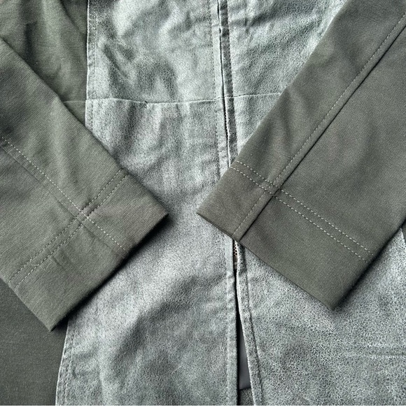 Avon  Olive Green Knit Sleeves Leather Jacket Full Zip - Picture 8 of 16